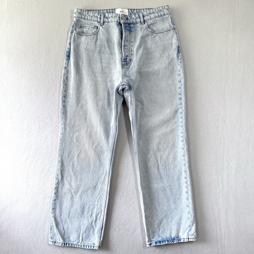 AMI Alexandre Mattiussi Jeans Mens 33 Loose Fit Cotton Denim Baggy Button Fly